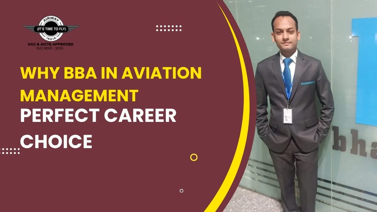 A smiling aviation student holding a diploma in front of an airport terminal.