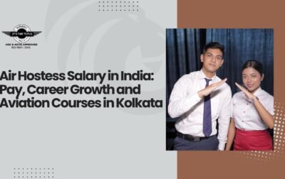 Students learning cabin crew training at an aviation institute in Kolkata while preparing for airline careers and understanding air hostess salary opportunities.