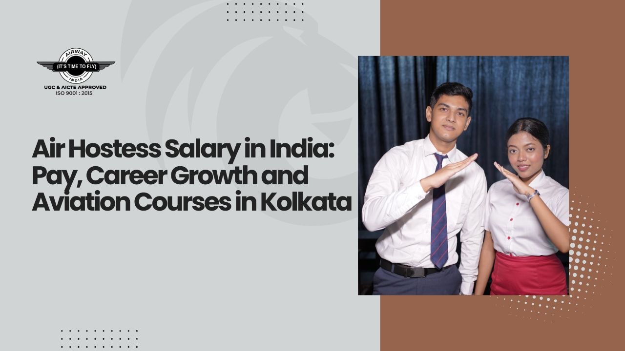 Students learning cabin crew training at an aviation institute in Kolkata while preparing for airline careers and understanding air hostess salary opportunities.