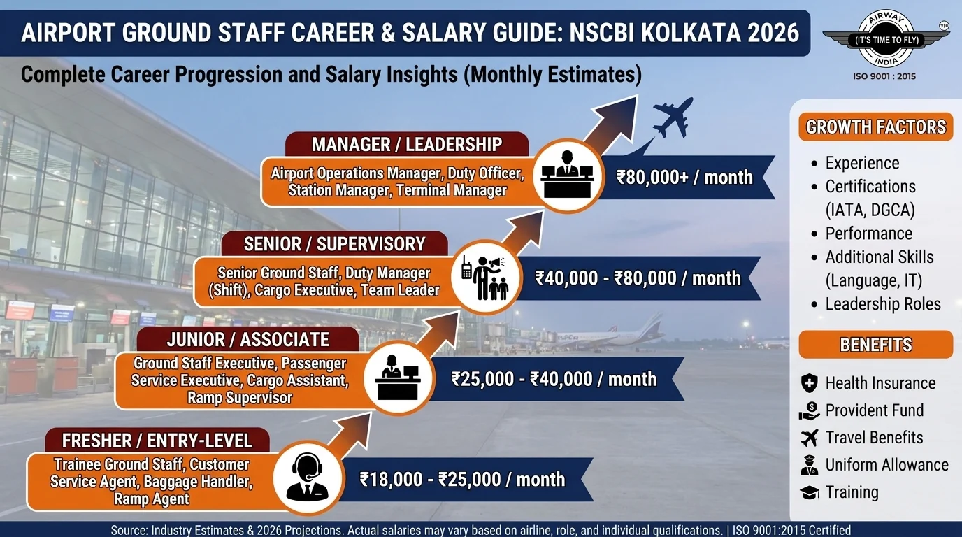 Airport ground staff salary Kolkata NSCBI 2026 career guide