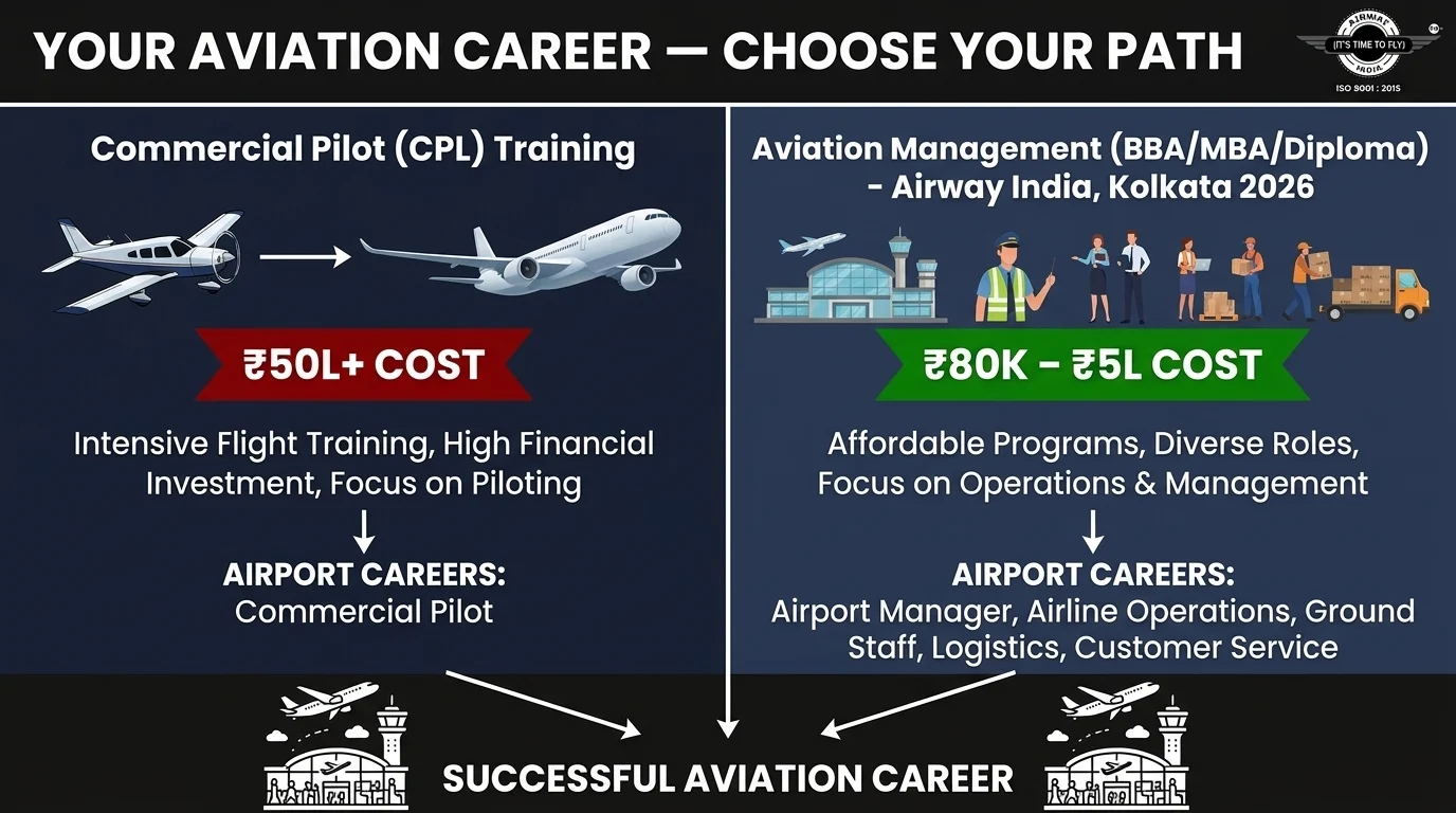 Aviation career alternatives to commercial pilot training BBA MBA diploma Kolkata 2026