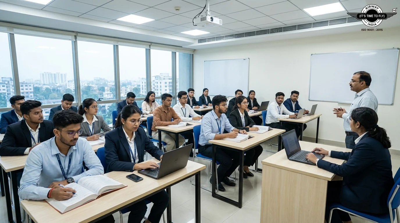 BBA in Aviation Management students attending class at Airway India Kolkata campus 2026