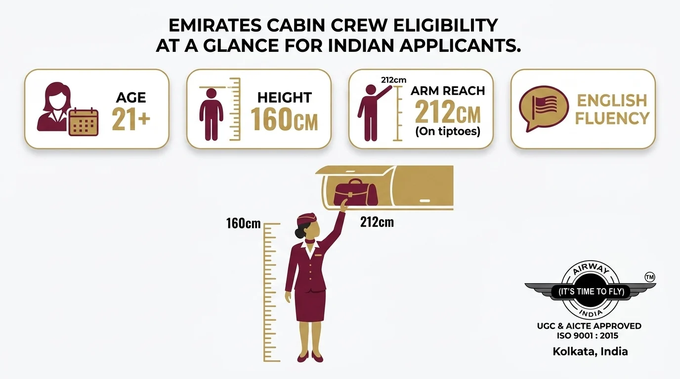 Emirates cabin crew eligibility criteria height arm reach age