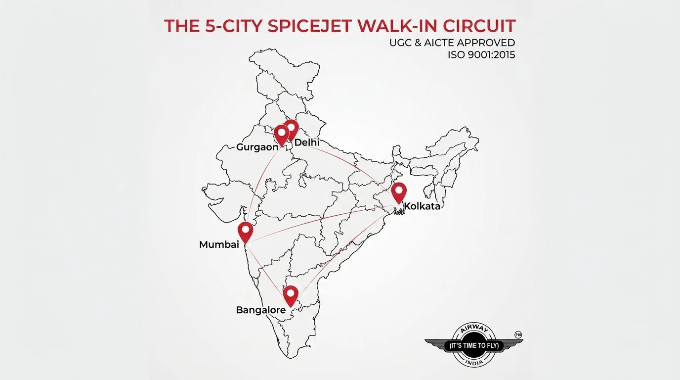 SpiceJet cabin crew walk-in interview cities map India